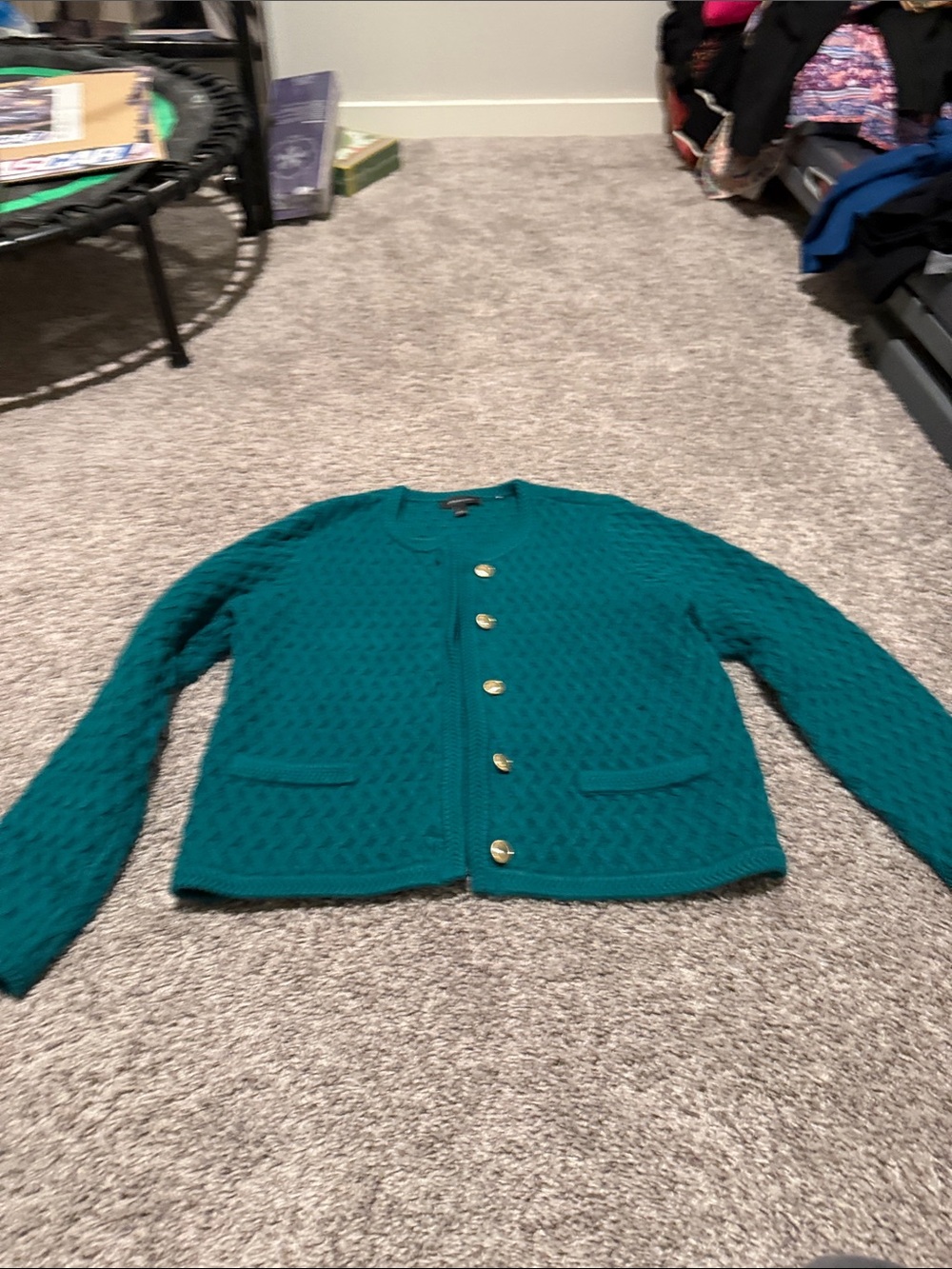 Ann Taylor Teal Textured Knit Button Jacket